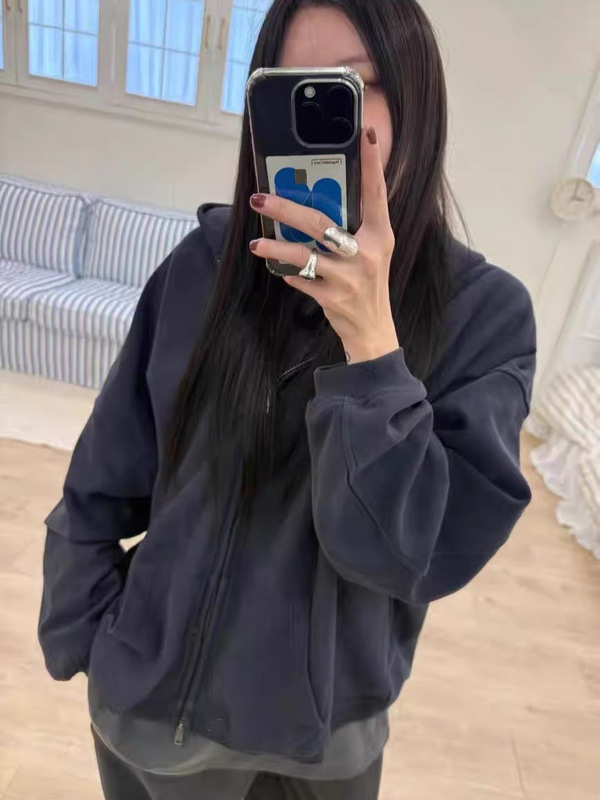 现H 韩国tug东大门2025秋季新款休闲百搭纯色连帽拉链卫衣外套女|undefined