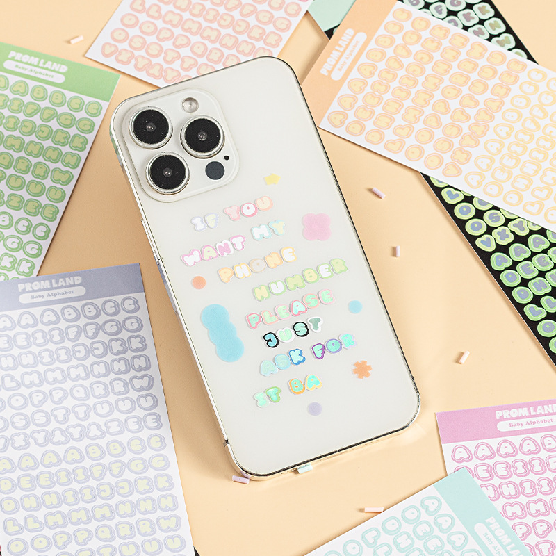 Cartoon color láser pequeño cuerpo redondo pegatinas de letras color caramelo inglés mayúscula adhesivo diy cuenta de mano pegatinas de tarjeta