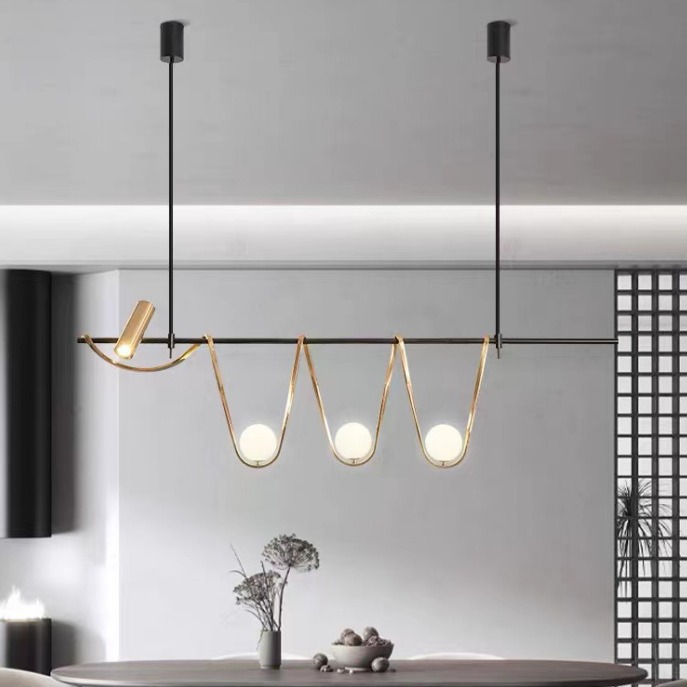 Diseñador nórdico minimalista lámpara de restaurante bar moderno villa sala de modelo mesa de comedor lujoso lámpara de mesa larga