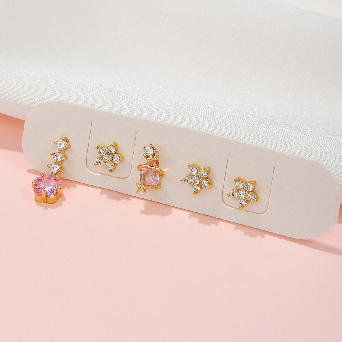 Fashion Heart Shape Brass Ear Studs Gem Copper Earrings