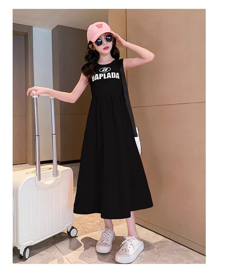 Vestito estivo per ragazze 2024 nuovo per bambini di medie dimensioni, gonna a trapezio senza maniche, senza schienale, stile western per studenti_voghion.com