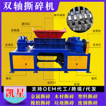 多功能工业废铁破碎机金属生活固废垃圾撕碎机稻草秸秆双轴撕碎机