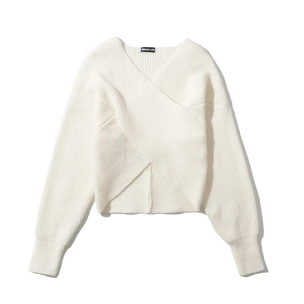 Suéter de punto holgado con cuello en V cruzado, estilo retro francés, chic coreano, para mujer, estilo corto, para otoño