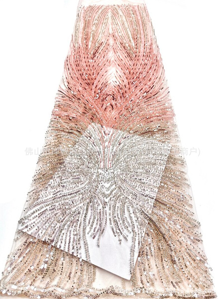 Fabricante nuevo estilo francés multicolor tela de perlas bordadas brillante brindis tela vestido de boda