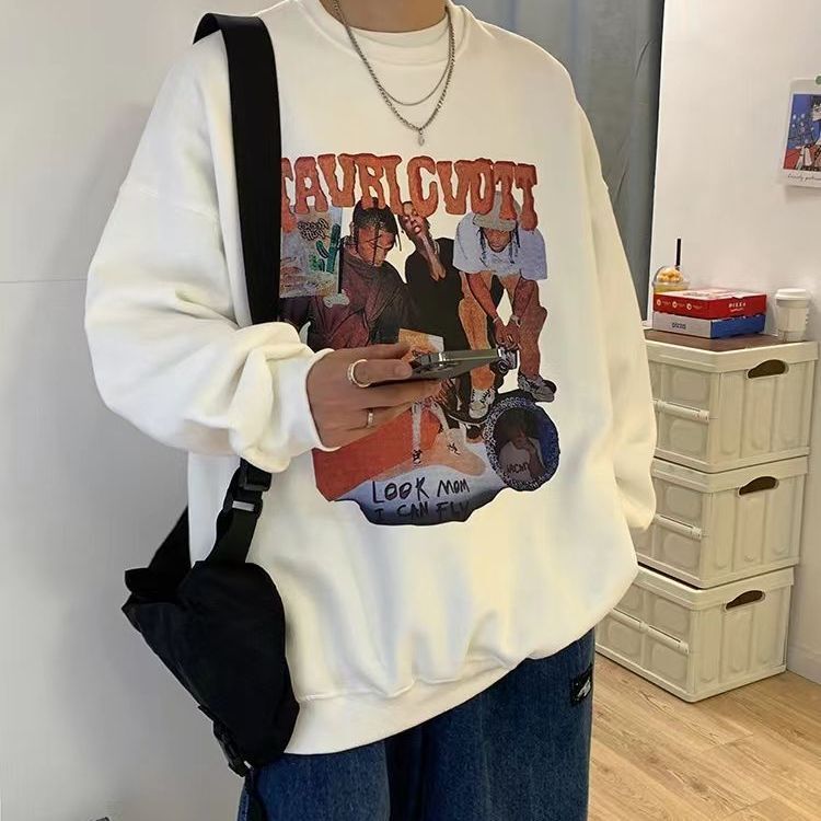 Crewneck Sweater Men's Trendy ins Hong Kong Style Long-sleeved T-shirt Trendy All-match Loose Boys Trendy Brand Autumn and Winter Cross-border Thin Clothes