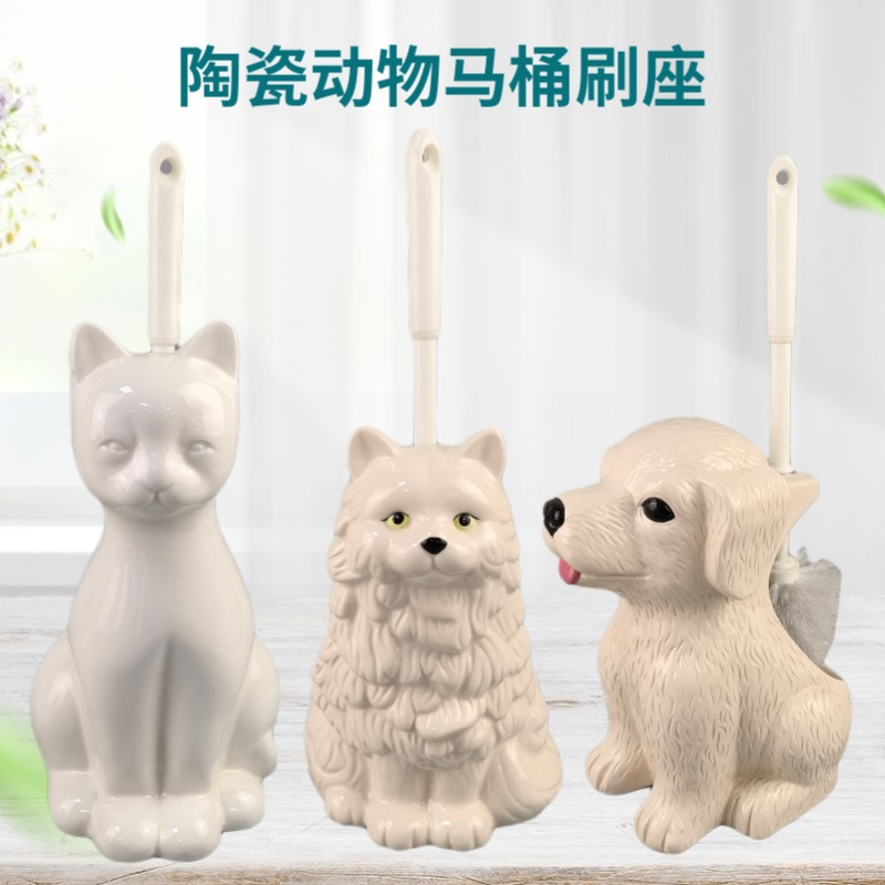 Cepillo de limpieza europeo personalizado Juego de base de cerámica Juego de baño con forma de animal 3D Cepillo con forma de gato
