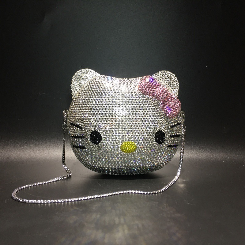 BL104 bolsas de diamante de Kitty caricatura gatito completo bolsas de cena de diamantes hechas a mano bolsas de mano doradas