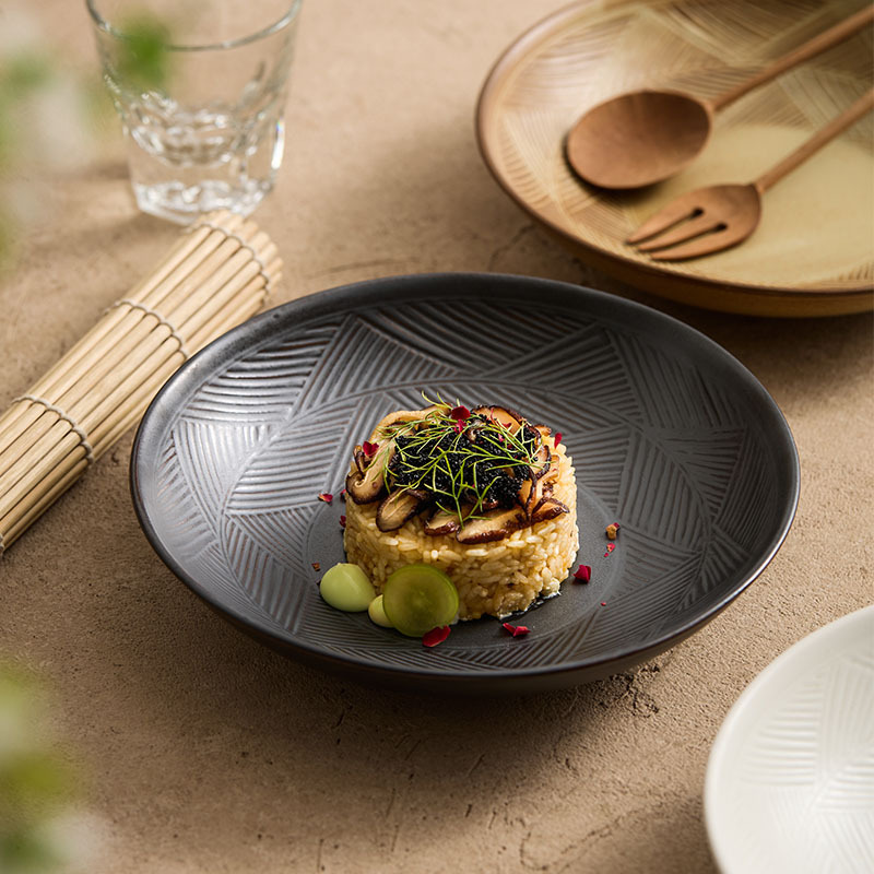 Placa de ensalada de cerámica japonesa hecha a mano, platos de platos fríos, platos de carne de alta calidad, platos de filete de comida occidental