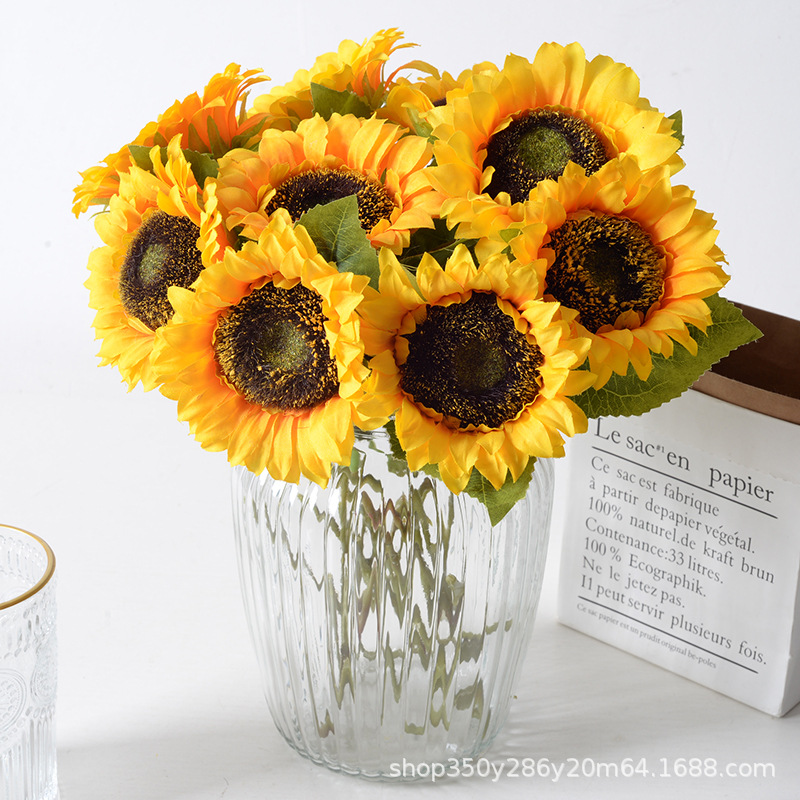 Flores de girasol de simulación única flor de simulación mayorista decoración de la sala de estar del hogar props de decoración de boda ramo falso flores de sol