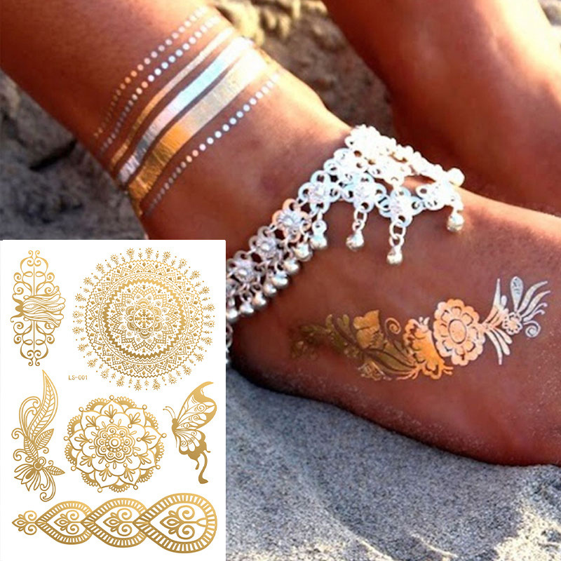 Gold Foil Rose Gold Hannah Lace Bride Mandala Water Transfer Tattoo Sticker Tatoo Water Transfer Print