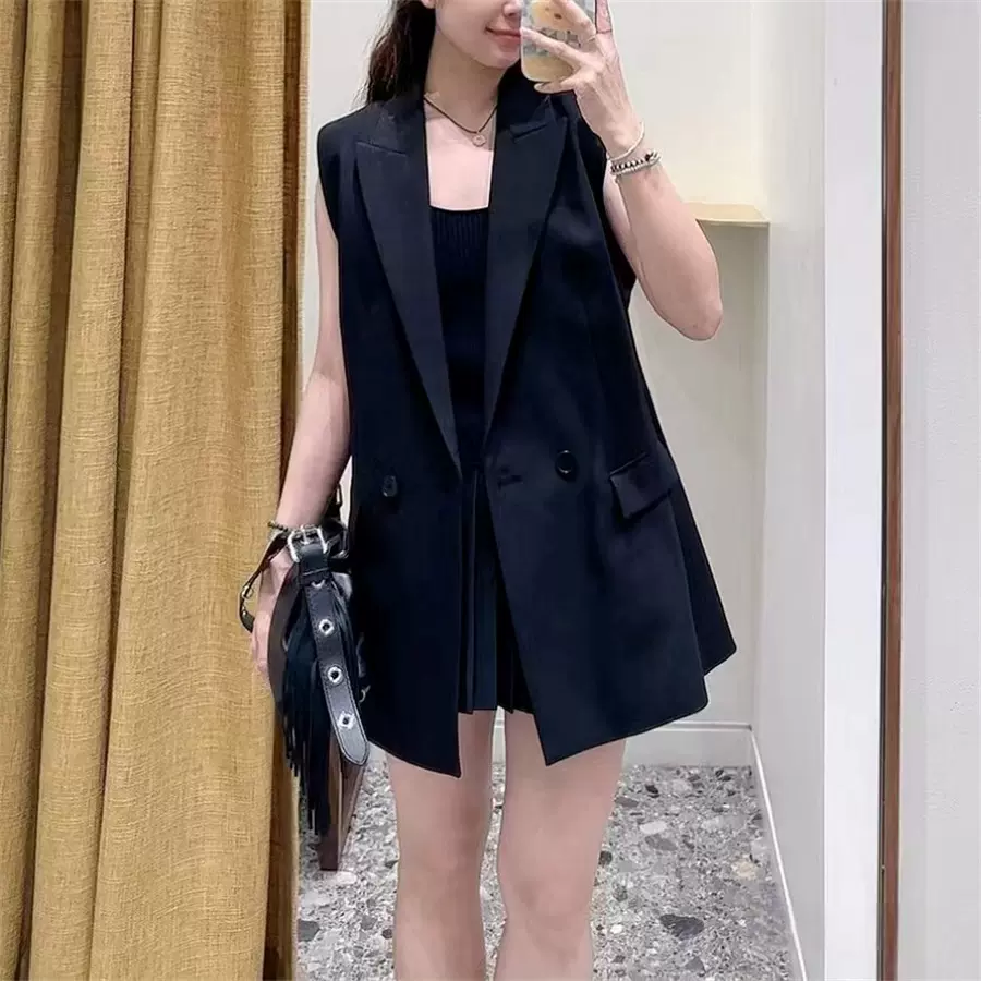法式小众2024早秋新款女装时尚气质黑色西装无袖马甲外套上衣