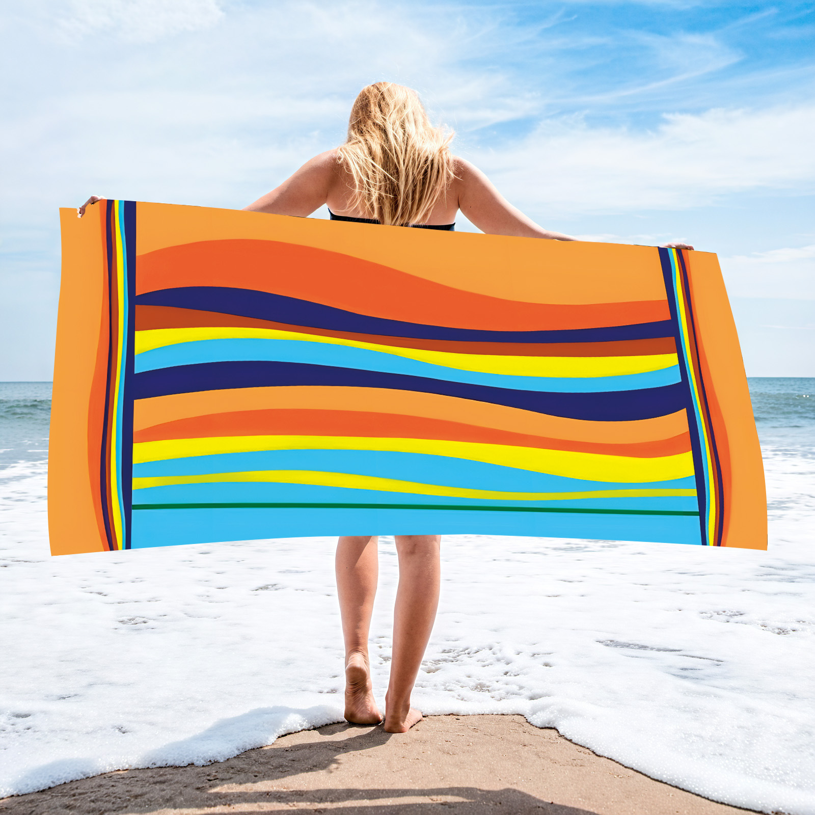 【Active Print - Colorful Striped Beach Towel】In-Stock for Cross-Border Labeling and Dropshipping, Surf Bath Towel, Beach Towel