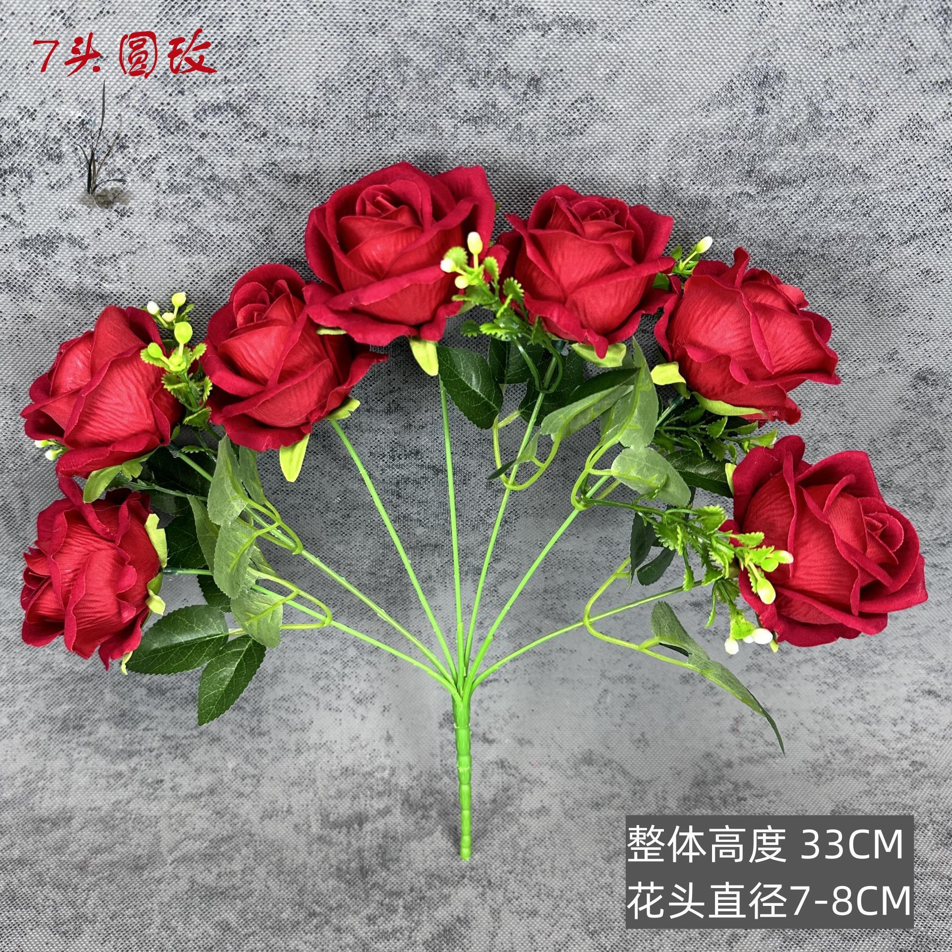 Flor de rosa simulada 7 mandos de franela rosa roja decoración del hogar decoración de la boda decoración transfronteriza flor falsa al por mayor