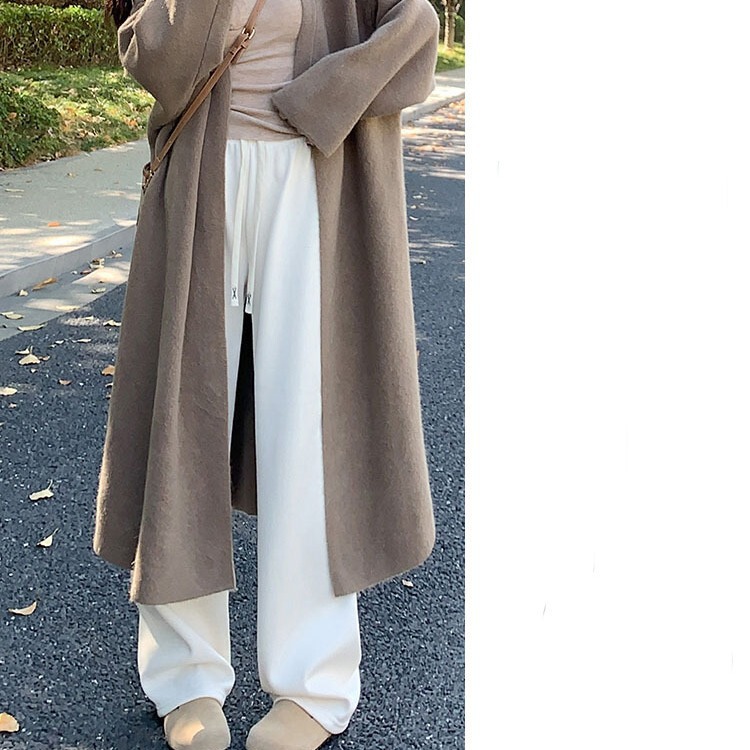Autumn and Winter creamy-white fleece-lined narrow wide-leg pants women's high waist draping thickened warm chenille casual straight pants Autumn and Winter creamy-white fleece-lined narrow wide-leg pants women's high waist draping thickened warm chenille casual straight pants