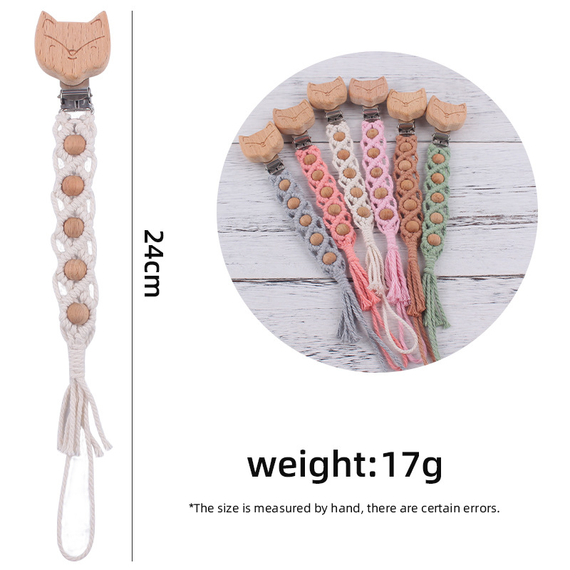 Bebé suministros dibujos animados haya zorro chupete clip creativo bebé DIY hecho a mano tejido de algodón cuerda chupete cadena