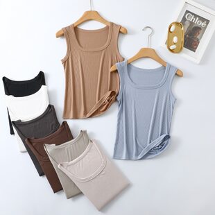 Top with cups, thin tank top sleevless, base knitted concealer, square neckline