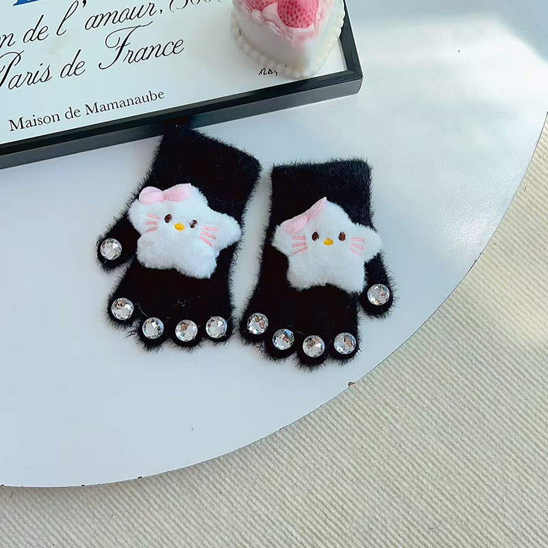 Guantes de niñas otoño y invierno para niños acolchados niñas de escritura de cinco dedos caliente a prueba de frío dibujos animados lindos