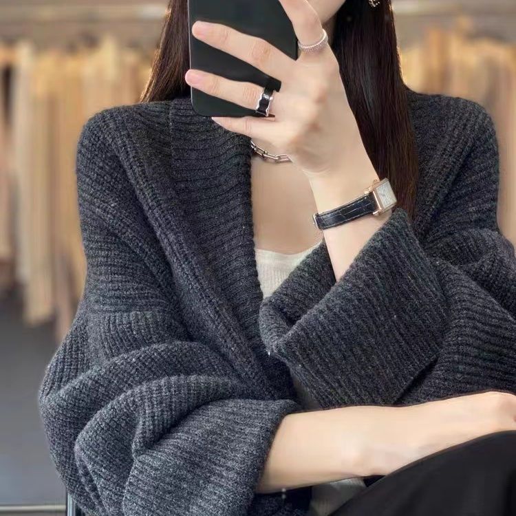 法式翻领中长款开衫外套女2025秋冬季新款上衣温柔慵懒风针织毛衣|undefined