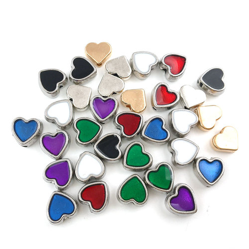 1 gold heart-shaped handmade DIY jewelry accessory, 8mm hole heart interval alloy oil drop flat beads