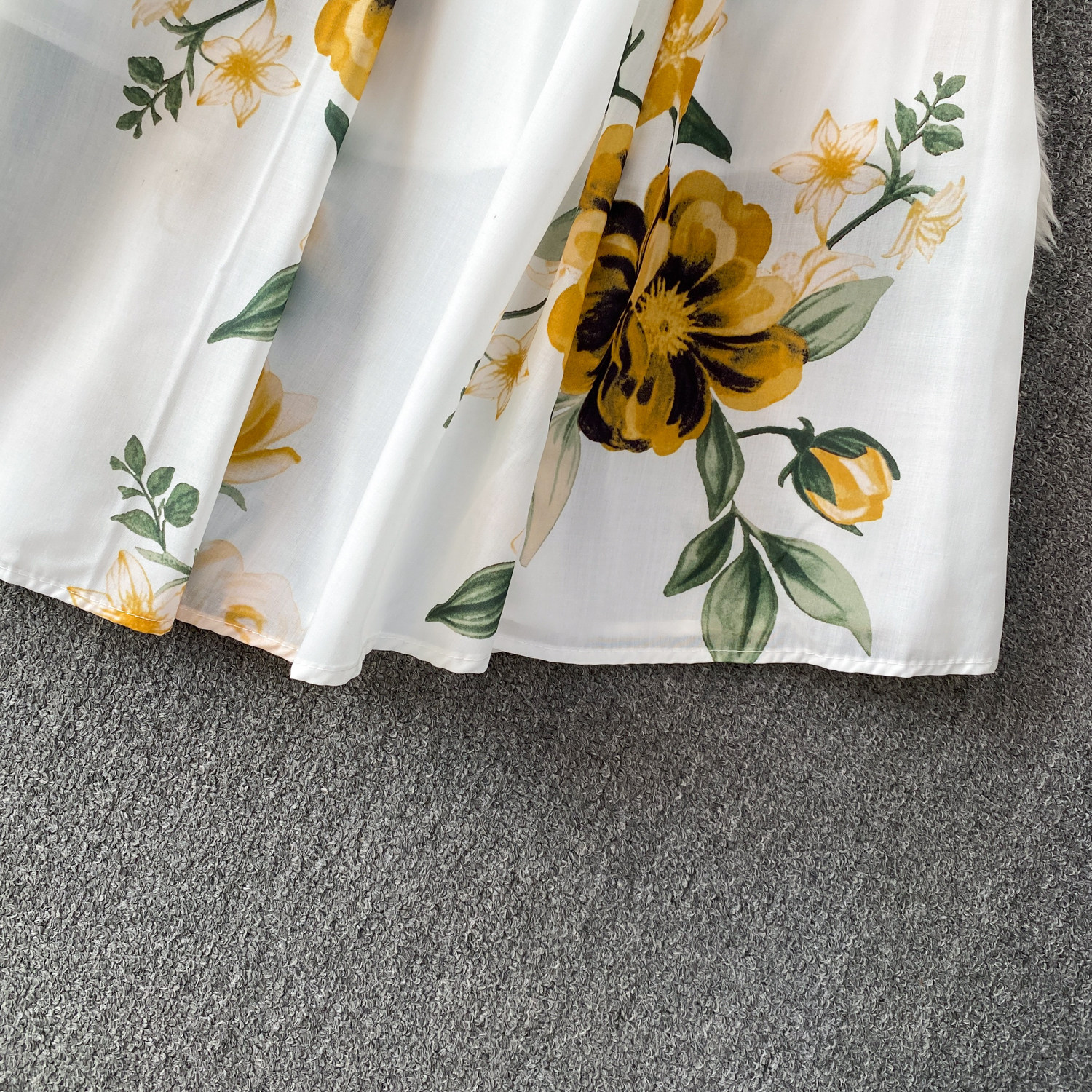 Romantic Floral Print Square Neck Dress European American Style Summer Suspender High Waist Cinching Slimming Full Skirt Women's Clothing_ecoleips.com
