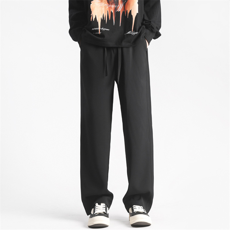 Men's summer thin ice silk sagging small suit pants, high-end trendy brand wide leg slimming casual pants_voghion.com