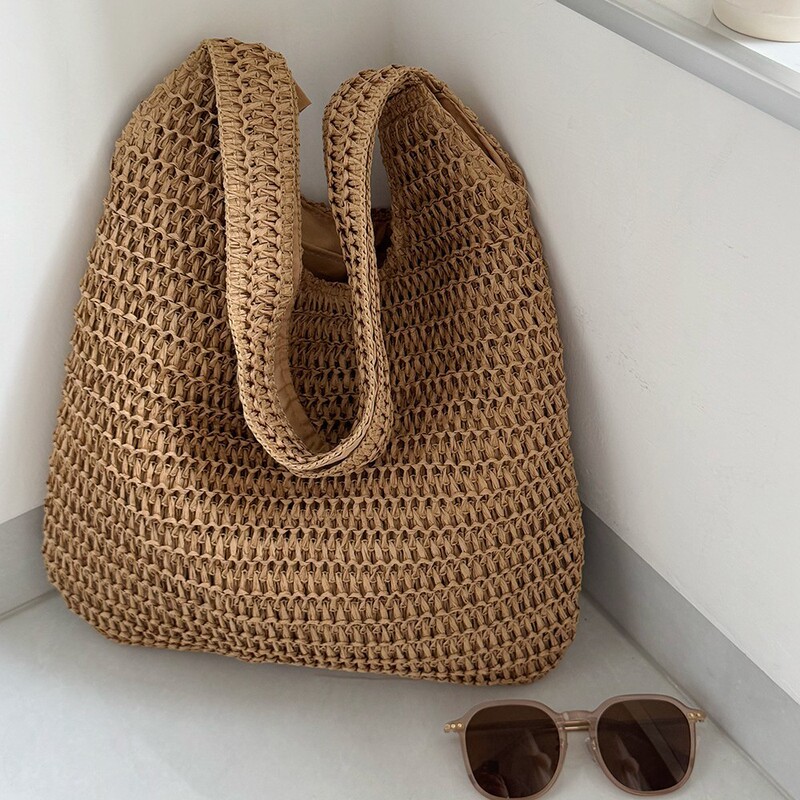Summer Woven Straw Bag Casual Stylish Trendy 2026 Vacation Style Large Capacity Vacation Style Tote Shoulder Bag for Women