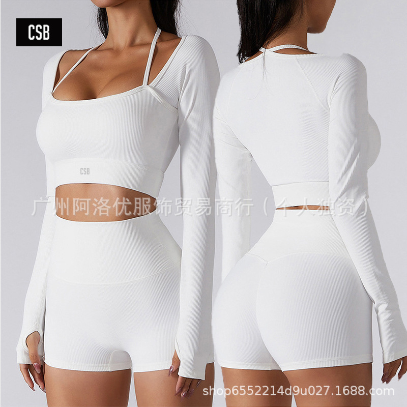 Csb Cross-Border Sports Fitness Yoga Clothing Long-Sleeved High-Waisted Knitted Butt-Lifting Pants Quick-Drying Women's Seamless Yoga Set Csb Cross-Border Sports Fitness Yoga Clothing Long-Sleeved High-Waisted Knitted Butt-Lifting Pants Quick-Drying Women's Seamless Yoga Set