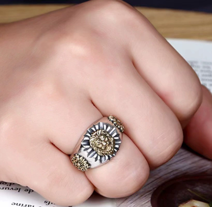 signet ring, регулируемое открытое дизайном с мотивом льва, винтажная мода