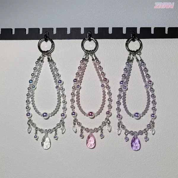 Elegant new product: dazzling celestial pearl phone chain, K9 crystal bag pendant, baroque-style car keychain