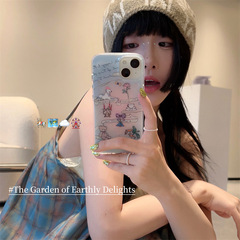 Retro Cute Ribbon Teddy Bear Illustration Suitable for iPhone15Promax Apple14 Phone Case 13 for Women 11 Hard 12