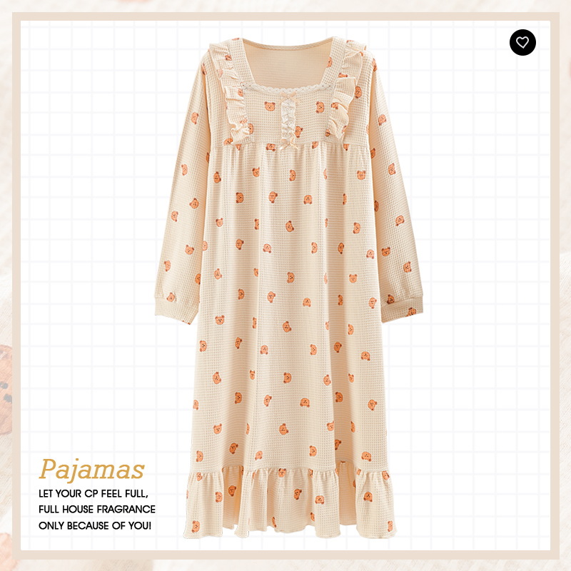 Transfronterizos exclusivos para al por mayor pijamas de primavera y otoño de mujeres pijamas de algodón de manga larga ropa dulce para el hogar una pieza
