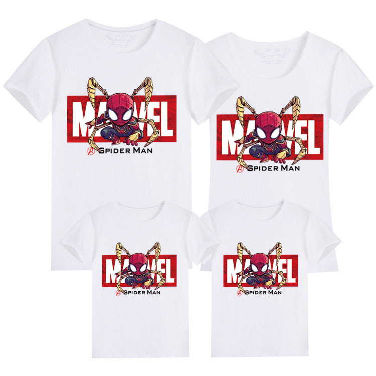 Superhéroe vengadores camiseta manga corta padre-hijo ropa base camisa suelta ropa de verano araña-hombre ropa para niños estilo occidental