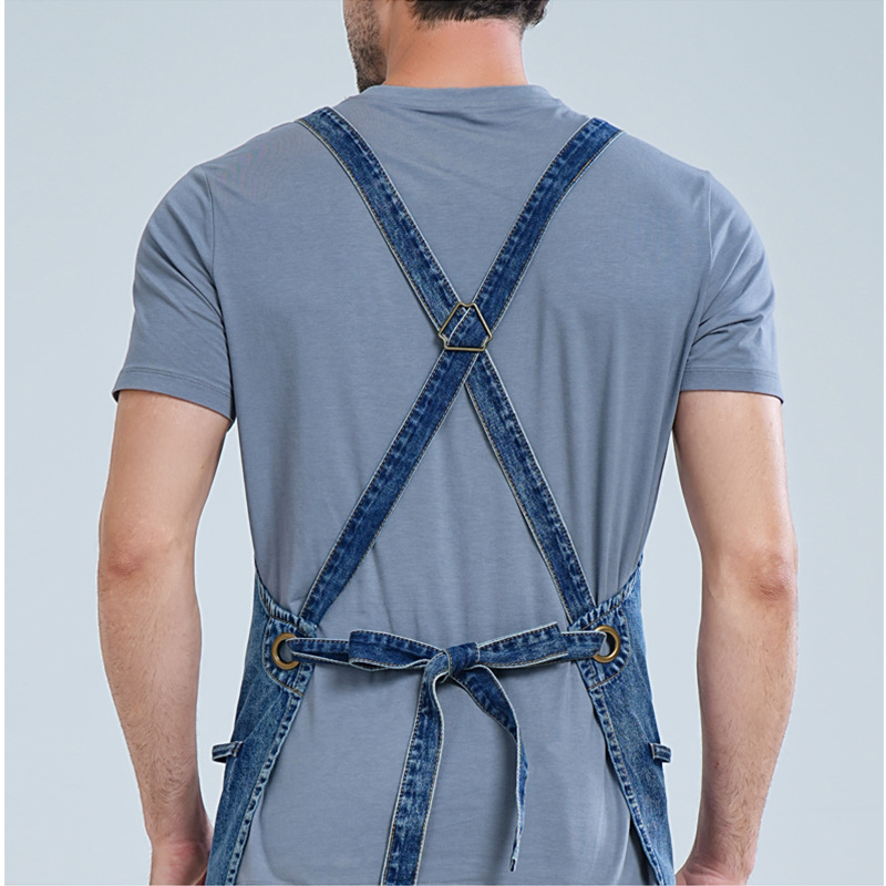 Amazon transfronterizo delantal denim lavado resistente al desgaste, teñido,烫me, peluquería, camarero de cocina, fábrica de ropa de trabajo al por mayor