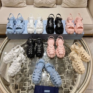 25 Summer Platform Sandals with Triangular Logo, Pig Cage Serrated Roman Weave, Thick-Soled Rubber Sandals, Round-Toe Height-Increasing Fashionable Women's Shoes