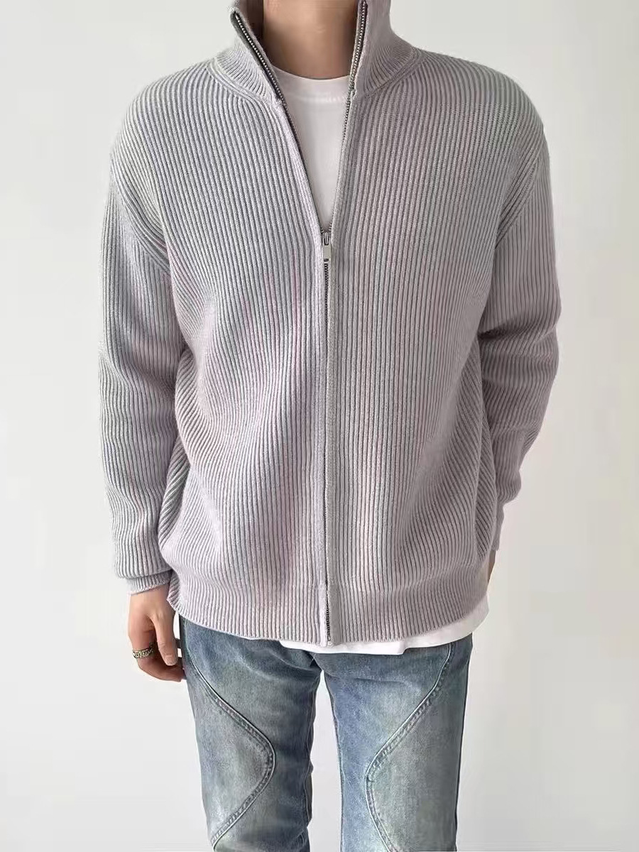 Majia Four Corners Spring Double Zipper Half-High Collar Warm Couple's High-Weight Cardigan Sweater Jacket Men's Knitwear