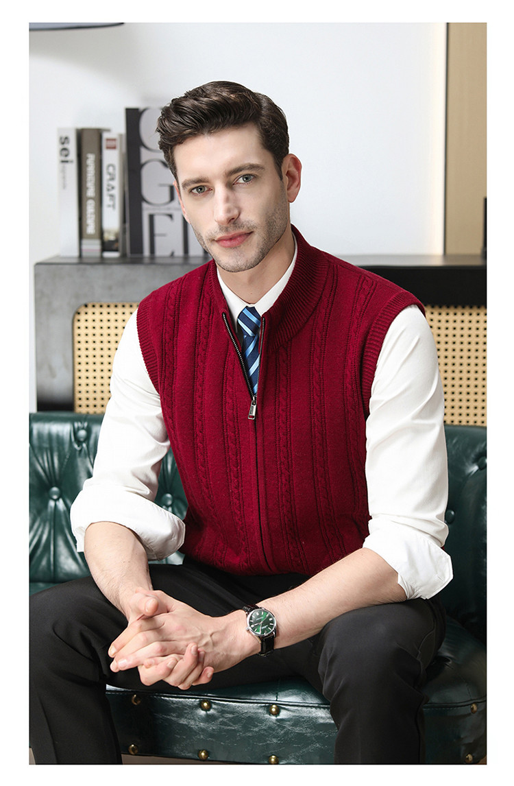 Chaleco de lana nuevo punto retro torcido sin mangas chaleco de cuello de color sólido nuevo suéter de comercio exterior masculino