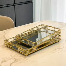 欧式金属花边镜面玻璃托盘客厅茶几收纳水果糖果零食果盘家用装饰