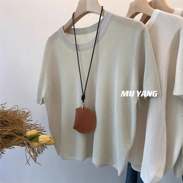 Knitted summer design thin solid color fashionable short sleeve…
