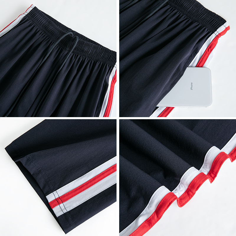 (2개) 학교 교복 바지 남녀 초등 및 중등 학생 고등학생 흰색 빨간색 흰색 바 넓은 스트레이트 튜브 느슨한 바지 스포츠 바지