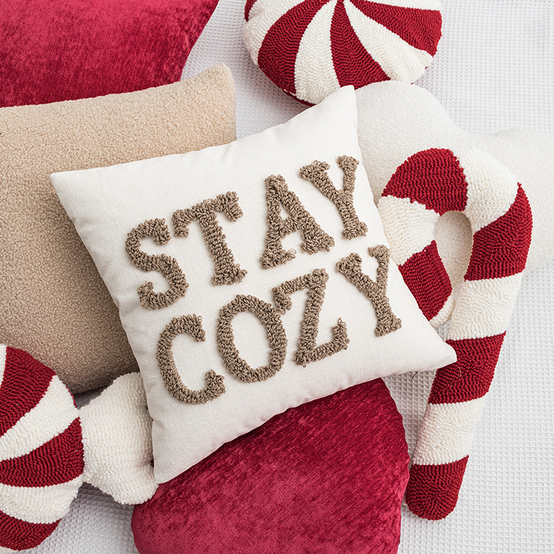 Christmas ins style pillow living room home sofa cushion loop velvet embroidered candy pillowcase_voghion.com