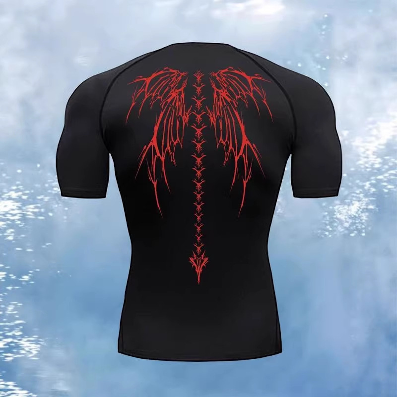 Skull Wings Print Men's Summer Fitness Running Short Sleeve Compression Sports Quick Dry T-Shirt Short Sleeve Sports Top Skull Wings Print Men's Summer Fitness Running Short Sleeve Compression Sports Quick Dry T-Shirt Short Sleeve Sports Top