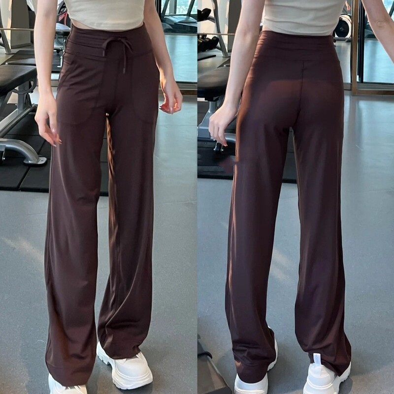 Cross-border New Double 6 Nylon High Waist Straight Pants Loose Comfortable Belt Elastoe Sports Casual Yoga Pants for Women