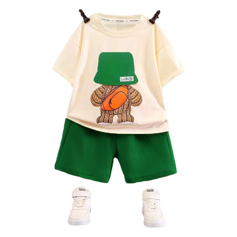 Ropa para niños de nuevo estilo, trajes de verano para niños, ropa holgada informal, niños de manga corta, waffle, bebé, verano al por mayor
