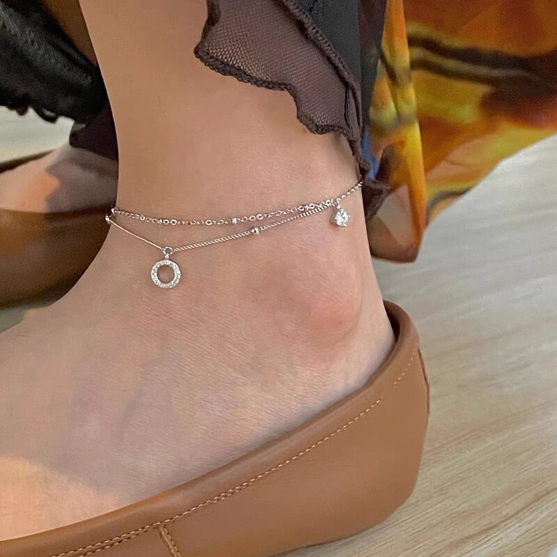 Double-layer Design Anklet Girl's Summer Thin Chain Distinctive Fashionable Stacked Wear Hierarchical Exquisite Korean Style Ankle Chain Bracelet