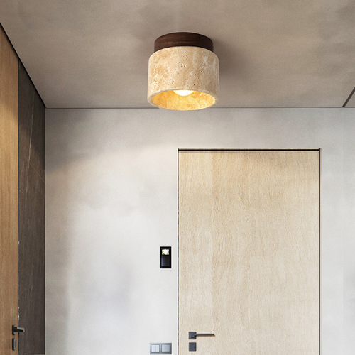 Japanese style wabi-sabi style yellow travertine ceiling lamp modern minimalist entrance balcony aisle full spectrum LED ceiling lamp