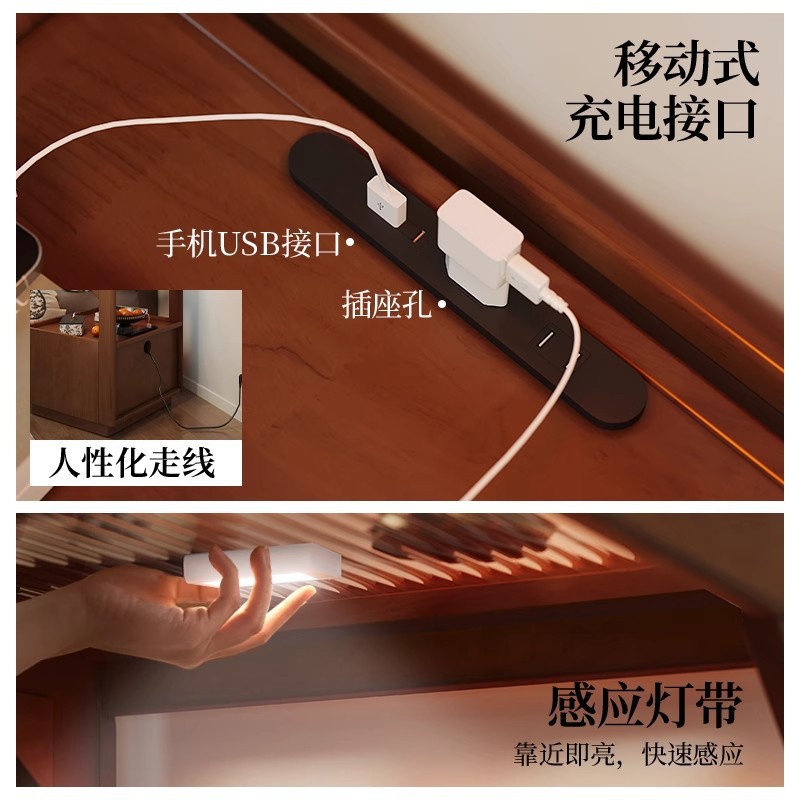 Mesita de noche de estilo antiguo de madera maciza Dormitorio doméstico 2025 estilo explosivo con cerradura Armario de almacenamiento de cabecera de alta gama de lujo ligero