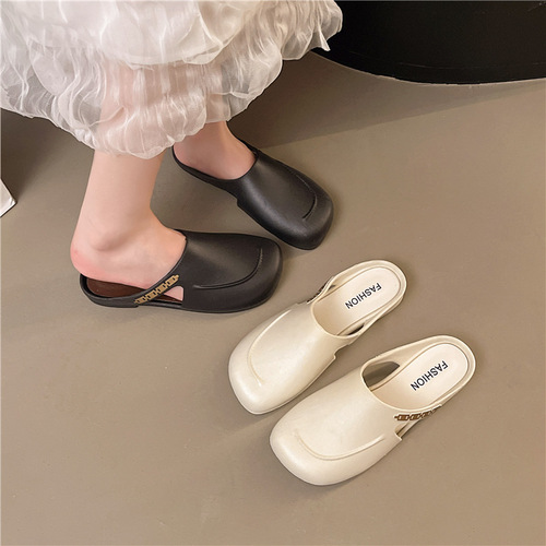 French Toe Slippers Ladies Summer Outdoor Flat Toe Footstep Mules Skirt 2025 Lazy New Flip Flops 