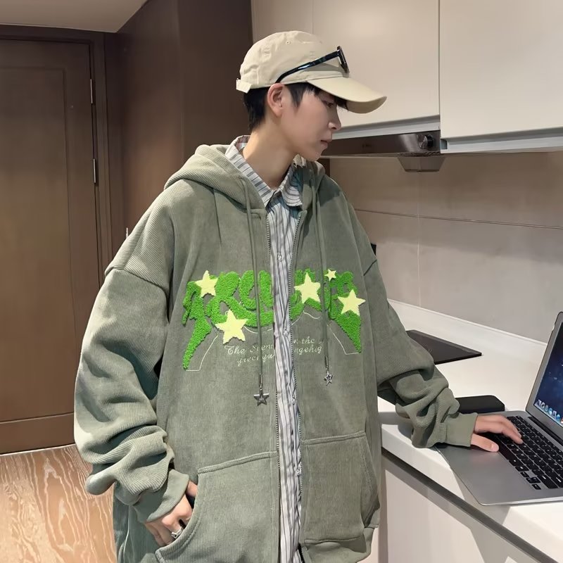 ジッパー付きのパーカーのカップルの秋冬のコートの新型のファッションブランドのレトロな街頭のゆったりしているフード|undefined