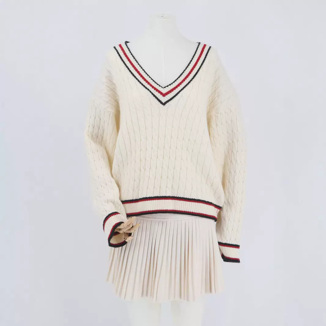 定制针织衫长袖V领打底衫宽松纯色洋气减龄韩版校园风加厚内搭