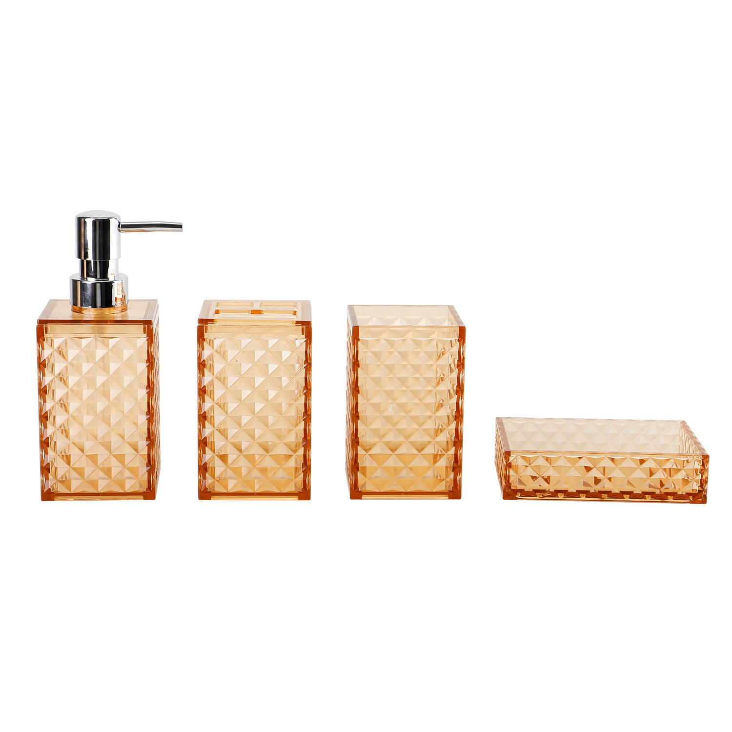 Cuarto de baño de plástico de cuatro piezas de diamante transparente Plaid fábrica al por mayor lavado baño enjuague bucal cepillo titular de cuatro piezas conjunto